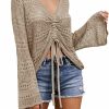 Sweaters | Saodimallsu Saodimallsu Womens Boho Off Shoulder Sheer Crop Tops Bell Sleeve Flowy Oversized Crochet Ruched Pullover Sweaters