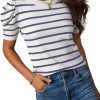 Sweaters | Dokotoo Dokotoo Women'S Short Puff Sleeve Knit Tops 2024 Trendy Crewneck Striped T Shirts Casual Summer Blouses