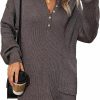 Sweaters | Asskdan Women'S Fall V Neck Long Sleeve Sweater Dress Oversized Casual Lapel Button Pullover Jumper Tops