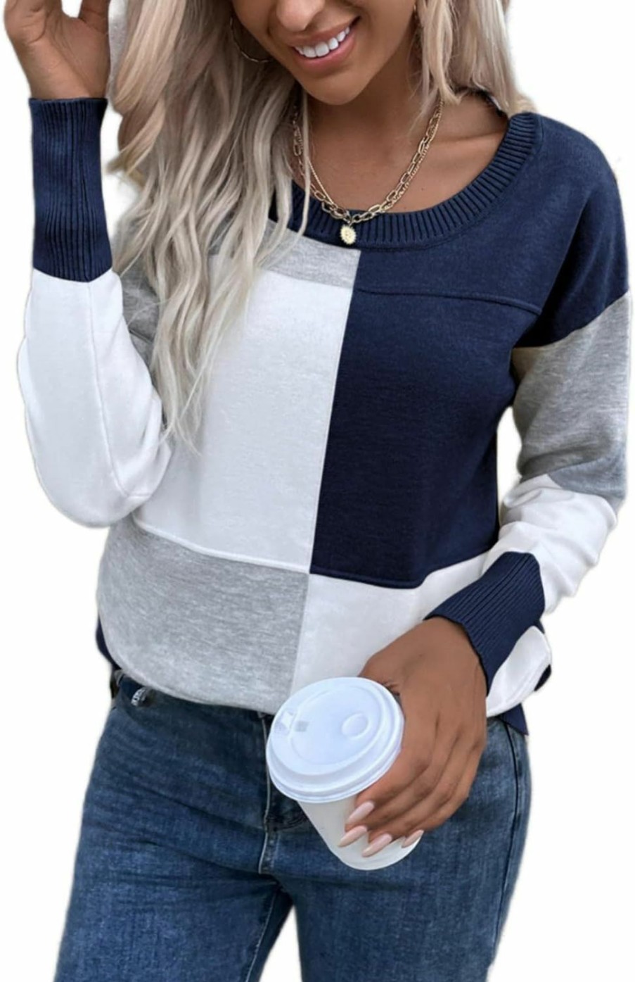 Sweaters | SOLY HUX Soly Hux Women'S Casual Color Block Long Sleeve Crewneck Pullover Top Sweater