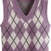 Sweaters | SweatyRocks Sweatyrocks Women'S Plaid Geo Sleeveless V Neck Knit Crop Top Sweater Vest