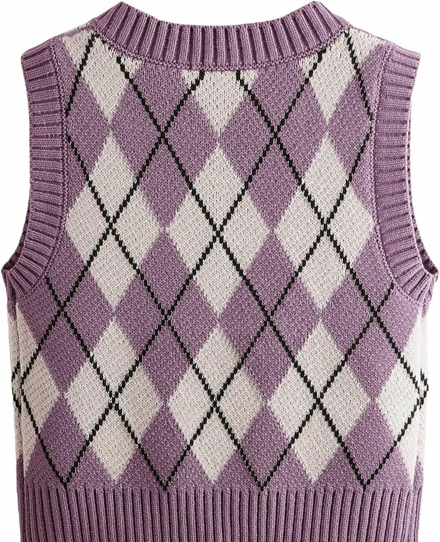 Sweaters | SweatyRocks Sweatyrocks Women'S Plaid Geo Sleeveless V Neck Knit Crop Top Sweater Vest