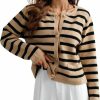 Sweaters | Wyeysyt Women'S Striped Cardigan Sweaters 2023 Fall Open Front Button Down Knitted Cardigans Outerwear With Pockets