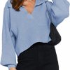 Sweaters | Meenew Meenew Women'S Lantern Sleeve Crop Pullover Sweater V Neck Lapel Collar Crop Top