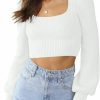 Sweaters | INFITTY Infitty Women'S Ribbed Knit Cropped Sweater Long Sleeve Square Neck Shirts Casual Basic Slim Fit Pullover Top