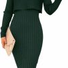 Sweaters | Ezbelle Ezbelle Women'S Long Sleeve Sweater Dresses 2 Piece Outfits Sets Ribbed Knit Crop Tops And Tank Bodycon Midi Dress