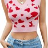 Sweaters | Floerns Floerns Women'S Sleeveless Round Neck Cute Strawberry Sweater Vest Crop Shirt Top