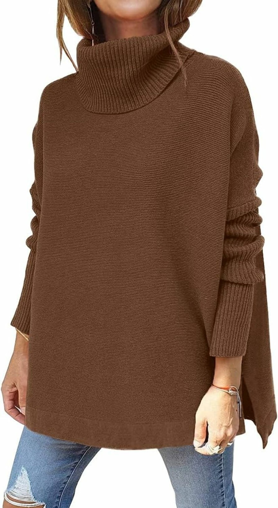 Sweaters | EFAN Efan Women'S Turtleneck Oversized Sweaters Long Sleeve Spilt Hem Casual Asymmetric Pullover Knit Warm Clothes For Winter