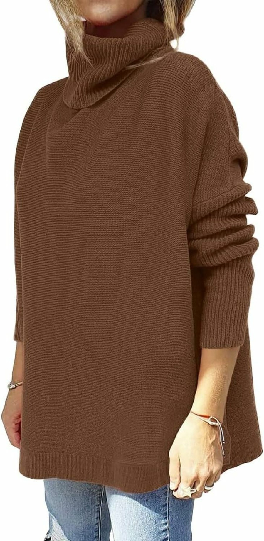 Sweaters | EFAN Efan Women'S Turtleneck Oversized Sweaters Long Sleeve Spilt Hem Casual Asymmetric Pullover Knit Warm Clothes For Winter