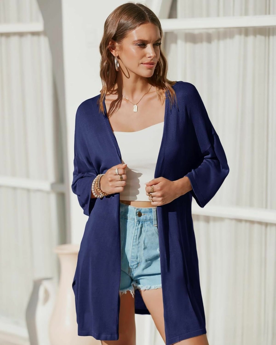 Sweaters | Arach&Cloz Arach&Cloz Womens 2024 Casual 3/4 Sleeve Open Front Cardigan Lightweight Kimono Summer Beach Cover Ups