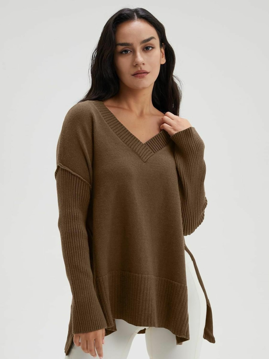 Sweaters | DEEP SELF Deep Self Women'S V Neck Oversized Sweaters Long Batwing Sleeve Split Hem Pullover Asymmetric Loose Casual Knit Tops