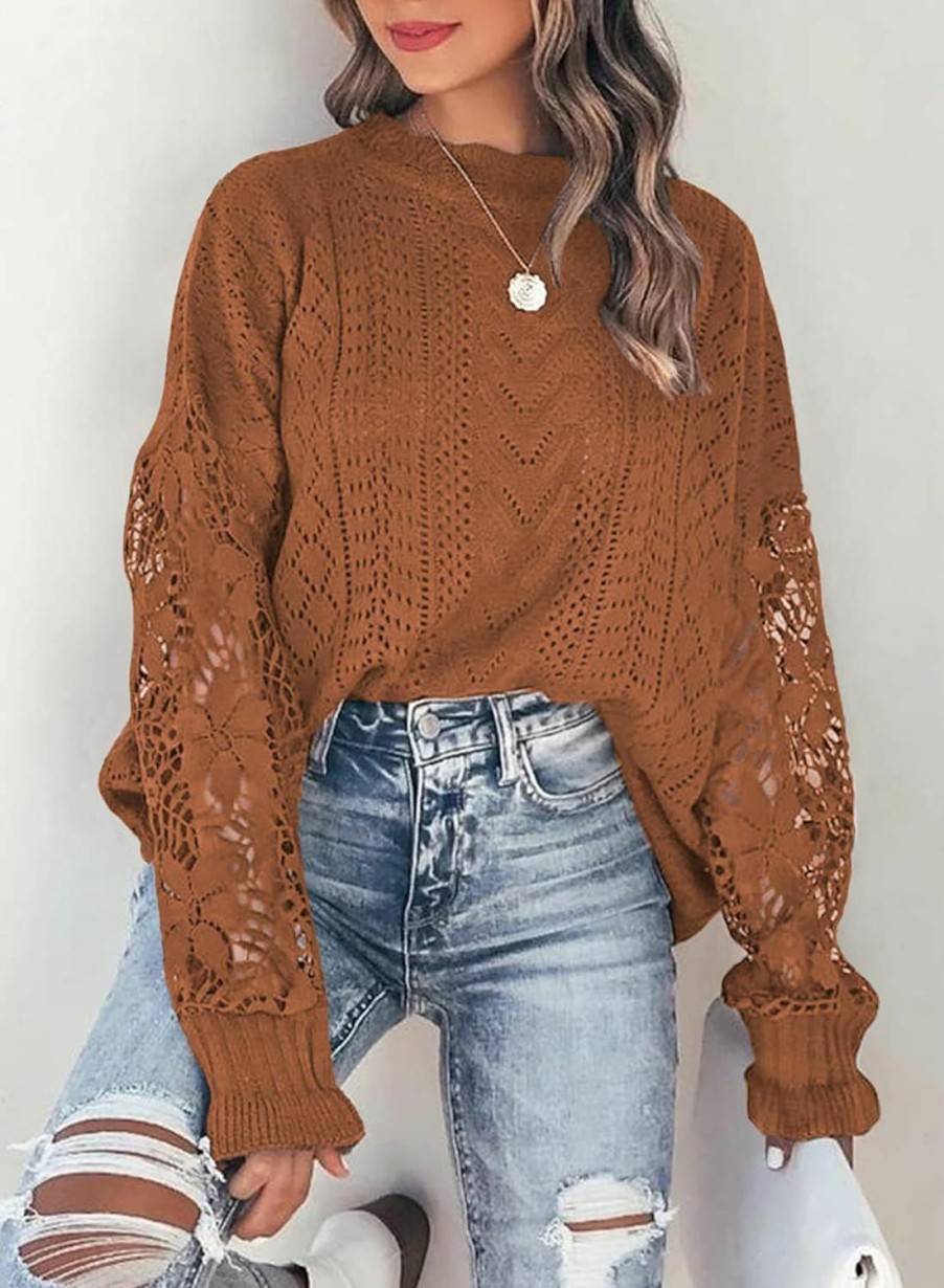 Sweaters | AlvaQ Alvaq Women'S 2023 Lace Crochet Sweater Summer Fall Lightweight Crewneck Knit Sweaters Pullover Jumper Tops