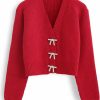 Sweaters | CHICWISH Chicwish Women'S White/Red/Black/Pink/Mint Bowknot Brooch Button Up Crop Knit Cardigan