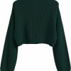 Sweaters | SweatyRocks Sweatyrocks Women'S Long Sleeve Mock Neck Cropped Sweater Drop Shoulder Pullover Sweater Lantern Sleeve Ribbed Knit Crop Top