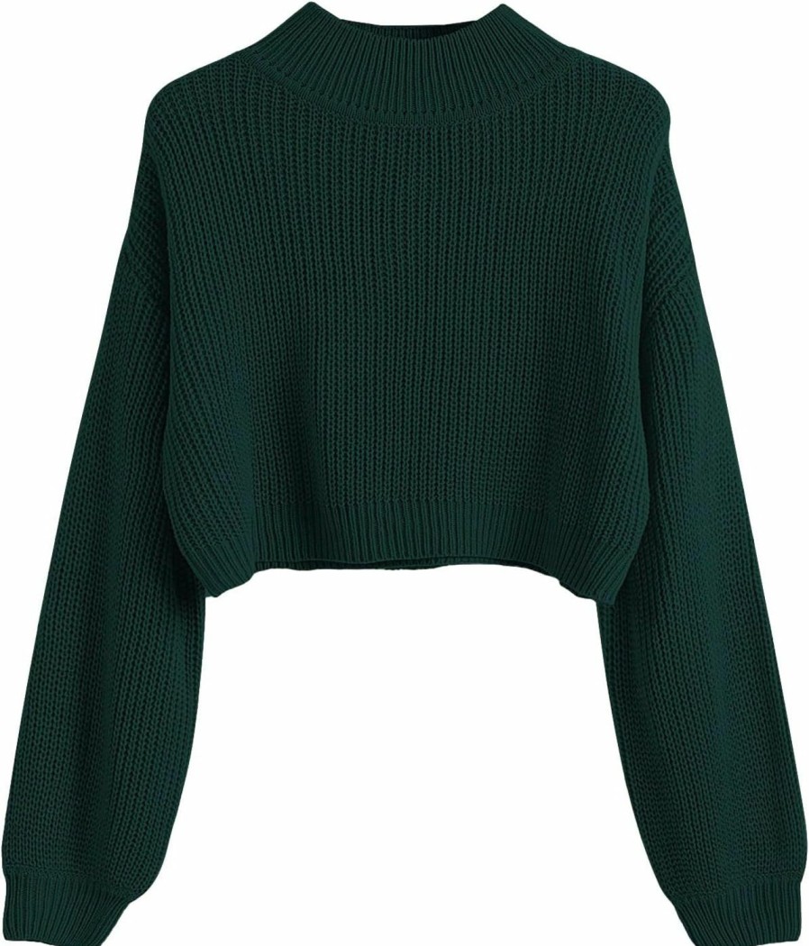 Sweaters | SweatyRocks Sweatyrocks Women'S Long Sleeve Mock Neck Cropped Sweater Drop Shoulder Pullover Sweater Lantern Sleeve Ribbed Knit Crop Top