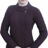 Sweaters | Aran Crafts Aran Crafts Women'S Irish Asymmetrical Cable Knitted Long Sleeve Cardigan (100% Merino Wool)