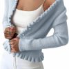 Sweaters | Verdusa Verdusa Women'S Frill Trim Button Down Long Sleeve Puffy Cardigan Sweater