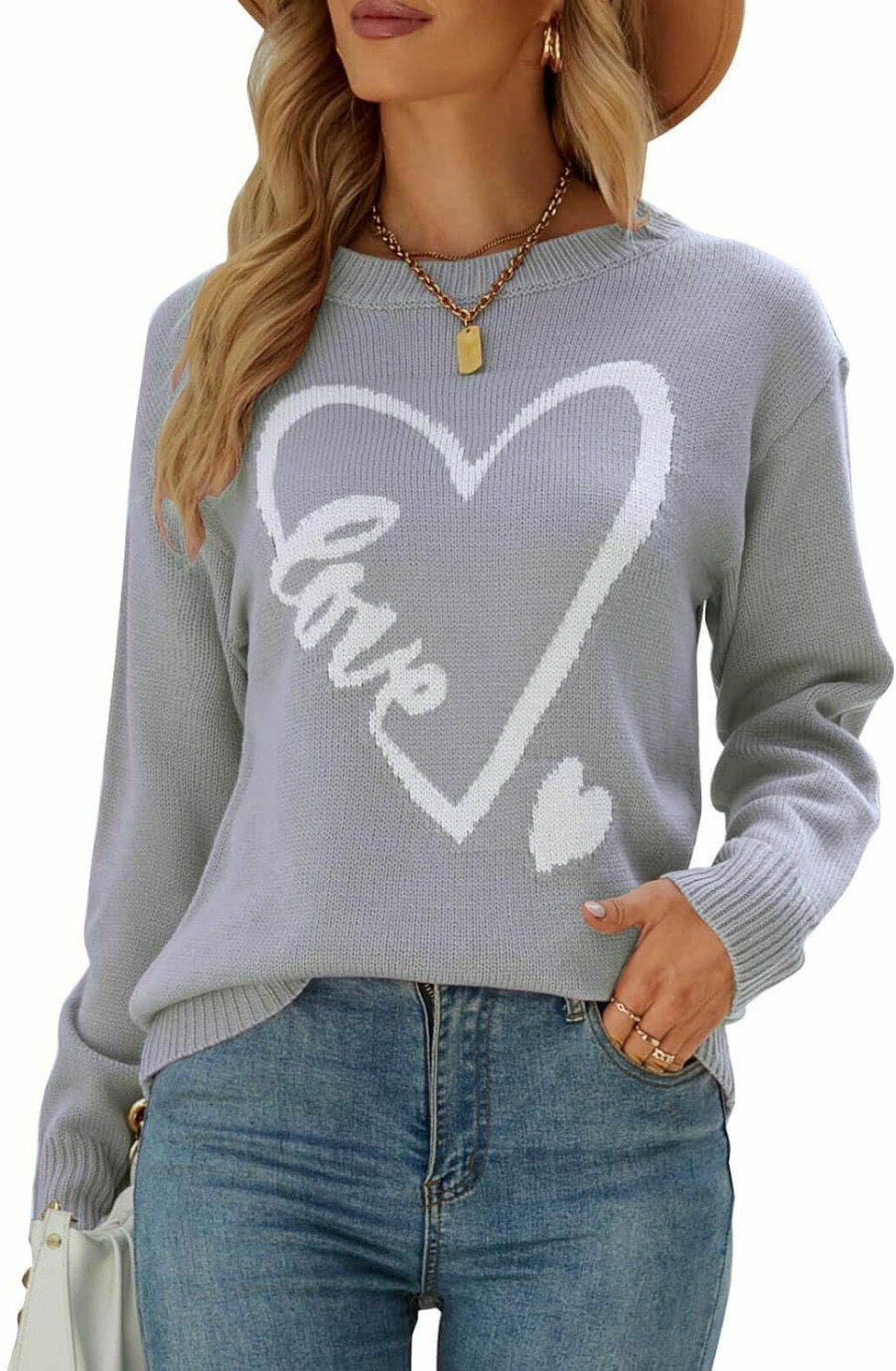 Sweaters | shermie Shermie Women'S Pullover Sweaters Long Sleeve Crewneck Cute Heart Knitted Casual Sweater