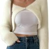 Sweaters | Verdusa Verdusa Women'S Asymmetrical Long Sleeve V Neck Fuzzy Crop Cardigan Bolero