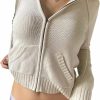 Sweaters | Faretumiya Women Zip Up Long Sleeve Crop Hooded Tops Ribbed Knit Cropped Hoodie Jacket Y2K Cute Sweater Pullover