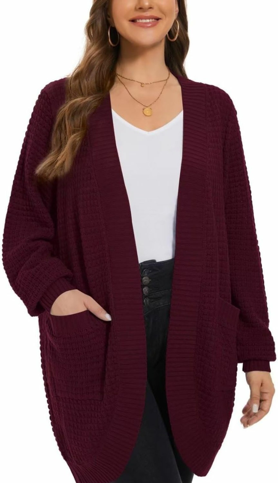 Sweaters | LARACE Larace Long Cardigans For Women Plus Size Tops Open Front Sweaters With Pockets Waffle Ribbed Sleeve Loose Fall Outwear