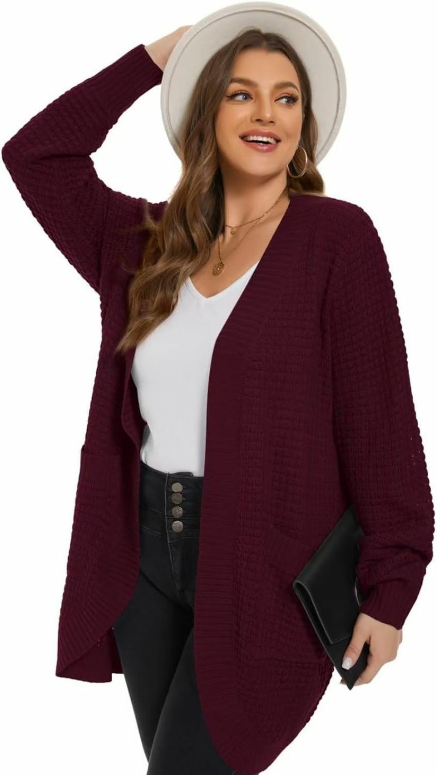 Sweaters | LARACE Larace Long Cardigans For Women Plus Size Tops Open Front Sweaters With Pockets Waffle Ribbed Sleeve Loose Fall Outwear