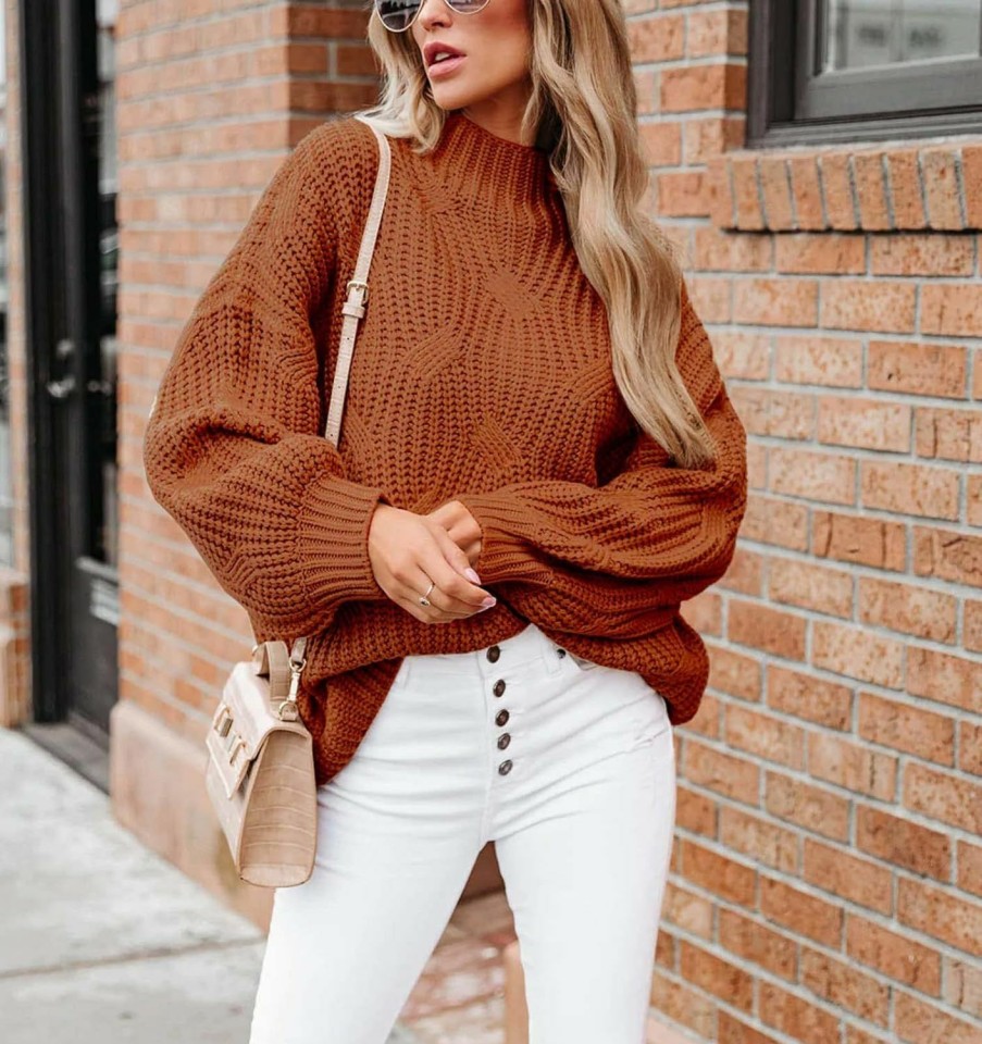 Sweaters | BWQ Women'S Oversized Crewneck Sweater Drop Shoulder Loose Long Sleeve Knit Pullover Sweater