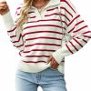 Sweaters | BQDCQB Women Striped Sweater Polo V Neck Long Sleeve Loose Sweater Knit Pullover Jumper Tops