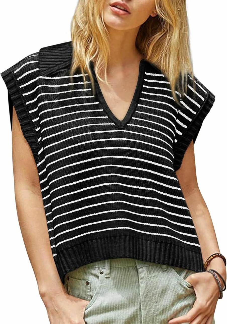 Sweaters | Yousify Yousify Summer Sweaters For Women 2024 V Neck Cap Sleeve Tops Sleeveless Spring Clothes S-2Xl