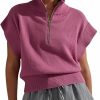 Sweaters | Langwyqu Langwyqu Womens Short Sleeve Cropped Knit Tops Half Zip Cap Sleeve Lightweight Oversized Sweater Vest