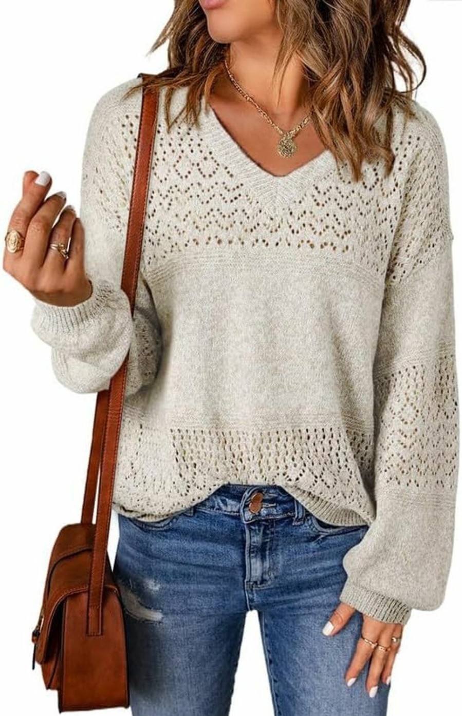 Sweaters | SHEWIN Shewin Womens Sweaters Casual Long Sleeve V Neck Lightweight Crochet Pullover Sweater Tops