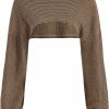 Sweaters | Verdusa Verdusa Women'S Drop Shoulder Long Sleeve Round Neck Knit Crop Top Shrug