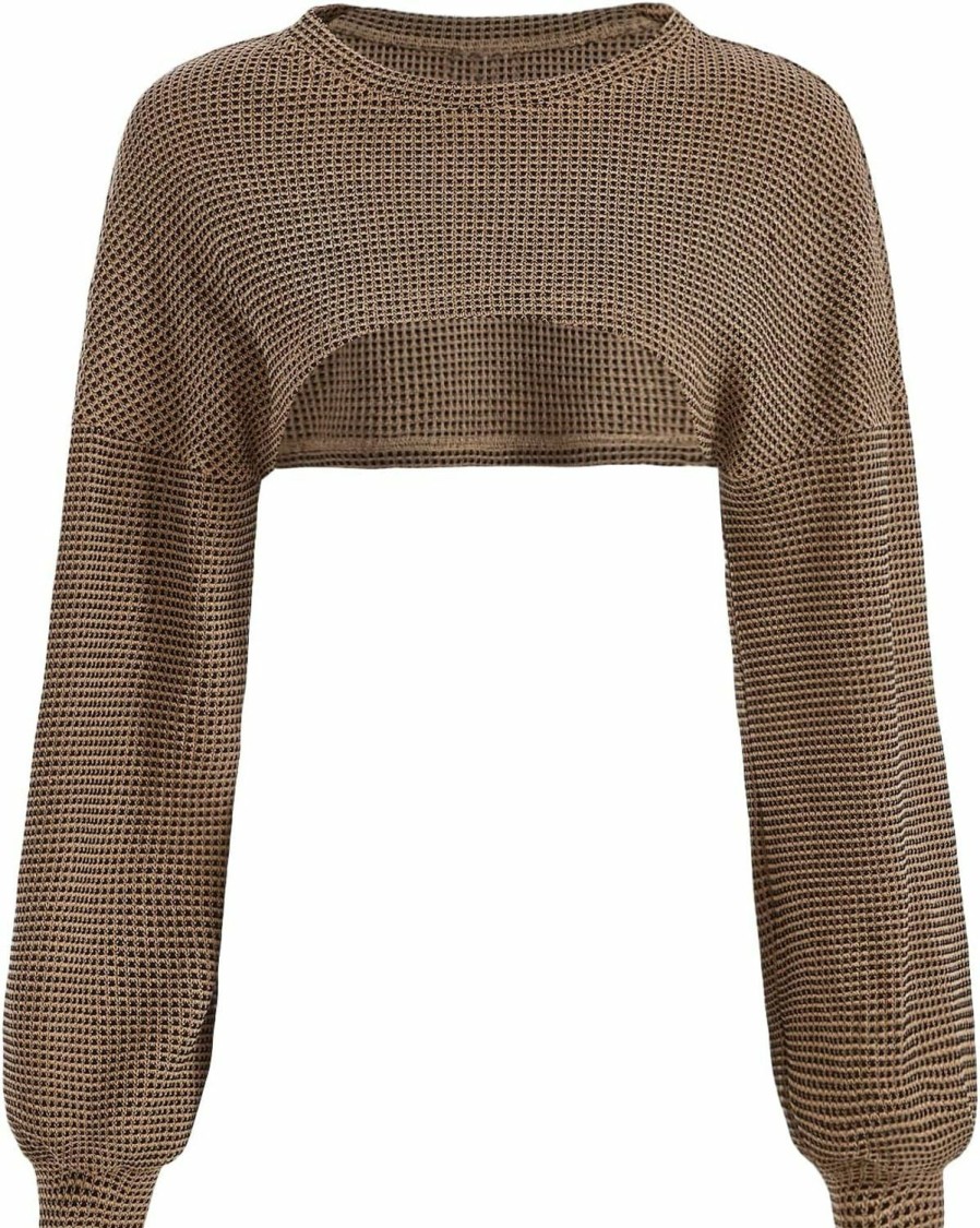 Sweaters | Verdusa Verdusa Women'S Drop Shoulder Long Sleeve Round Neck Knit Crop Top Shrug