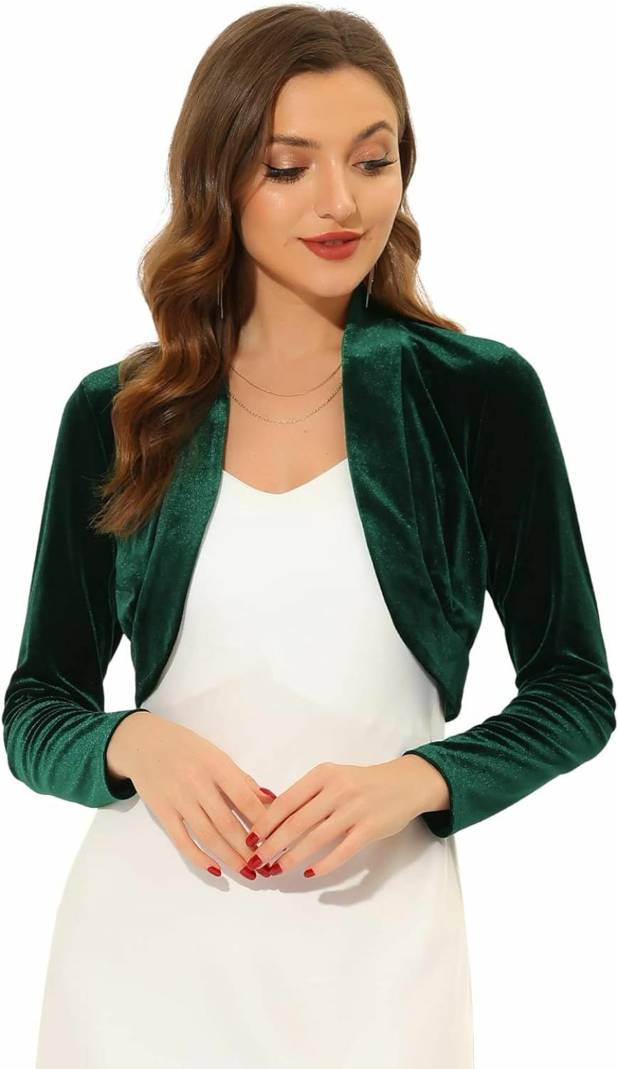 Sweaters | Allegra K Allegra K Women'S Long Sleeve Velvet Shrug Cocktail Party Open Front Cropped Bolero Cardigan Top