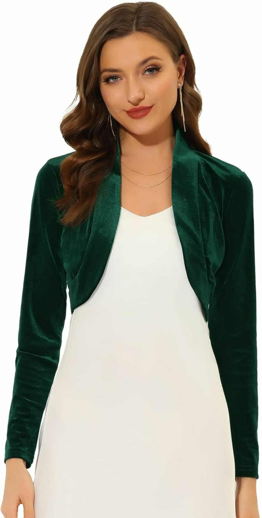 Sweaters | Allegra K Allegra K Women'S Long Sleeve Velvet Shrug Cocktail Party Open Front Cropped Bolero Cardigan Top