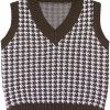 Sweaters | Sdencin Sdencin Women Houndstooth Pattern Knit Sweater Vest Sleeveless Loose V-Neck 90S Waistcoat Pullover Knitwear Top