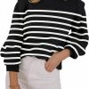 Sweaters | LILLUSORY Lillusory Womens Crewneck Long Lantern Sleeve Sweaterss 2024 Striped Ribbed Knit Jumper Pullover Sweaters Tops