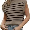 Sweaters | Langwyqu Langwyqu Womens 2024 Summer Sleeveless Sweater Vest Mock Neck Striped Cap Sleeve Ribbed Pullover Tank Tops