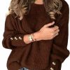 Sweaters | LEIYEE Womens Pullover Sweaters Batwing Long Sleeve Crewneck Casual Loose Knit Jumper Tops With Buttons