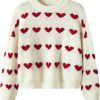 Sweaters | Floerns Floerns Women'S Plus Size Long Sleeve Heart Print Crewneck Sweater Tops