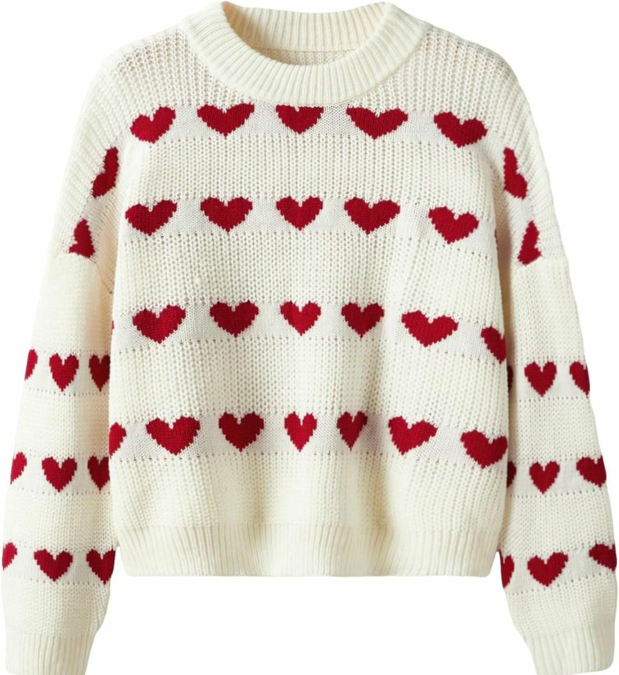 Sweaters | Floerns Floerns Women'S Plus Size Long Sleeve Heart Print Crewneck Sweater Tops