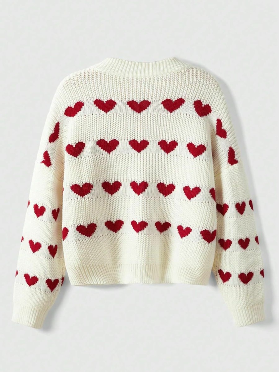 Sweaters | Floerns Floerns Women'S Plus Size Long Sleeve Heart Print Crewneck Sweater Tops