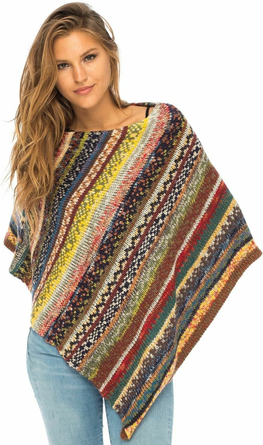 Sweaters | Back From Bali Back From Bali Womens Colorful Knit Poncho Sweater Cape Soft Striped Boho Tunic Shawl