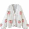 Sweaters | MUSICARD Women'S Strawberry Print Flower Pattern V-Neck Cable Knit Long Sleeve Button Down Loose Cardigan Sweater Knitted Cardigan