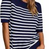 Sweaters | Amkoyam Amkoyam Women'S 2024 Short Sleeve Crew Neck T Shirts Casual Striped Ribbed Knit Pullover Sweater Tops