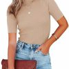 Sweaters | Lacozy Lacozy Women Casual Basic Mock Neck Top Short Sleeve Shirt Slim Fit Ribbed Knit Pullover Sweater