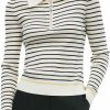 Sweaters | GOELIA Women'S Black White Striped Pullover Sweaters, Knit Wool Polo Half Zip Sweater Shirt Tops For Women