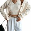 Sweaters | MakeMeChic Makemechic Women'S Floral Embroidered Button Front Cardigan Sweater And Knit Crop Tank Top Set