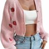 Sweaters | WDIRARA Wdirara Women'S Strawberry Embroidery Crop Cardigan Drop Shoulder Button Up Sweater Tops V Neck Outerwear