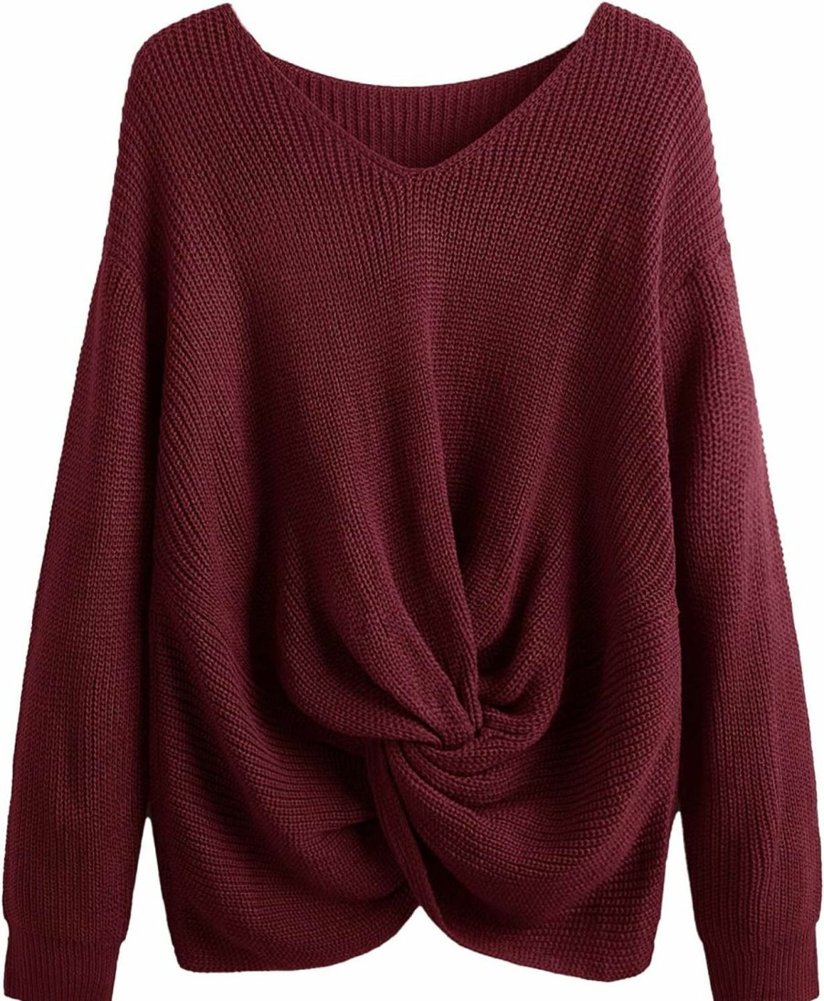 Sweaters | Floerns Floerns Women'S Plus Size Casual Twist Hem V Neck Long Sleeve Sweater Tops